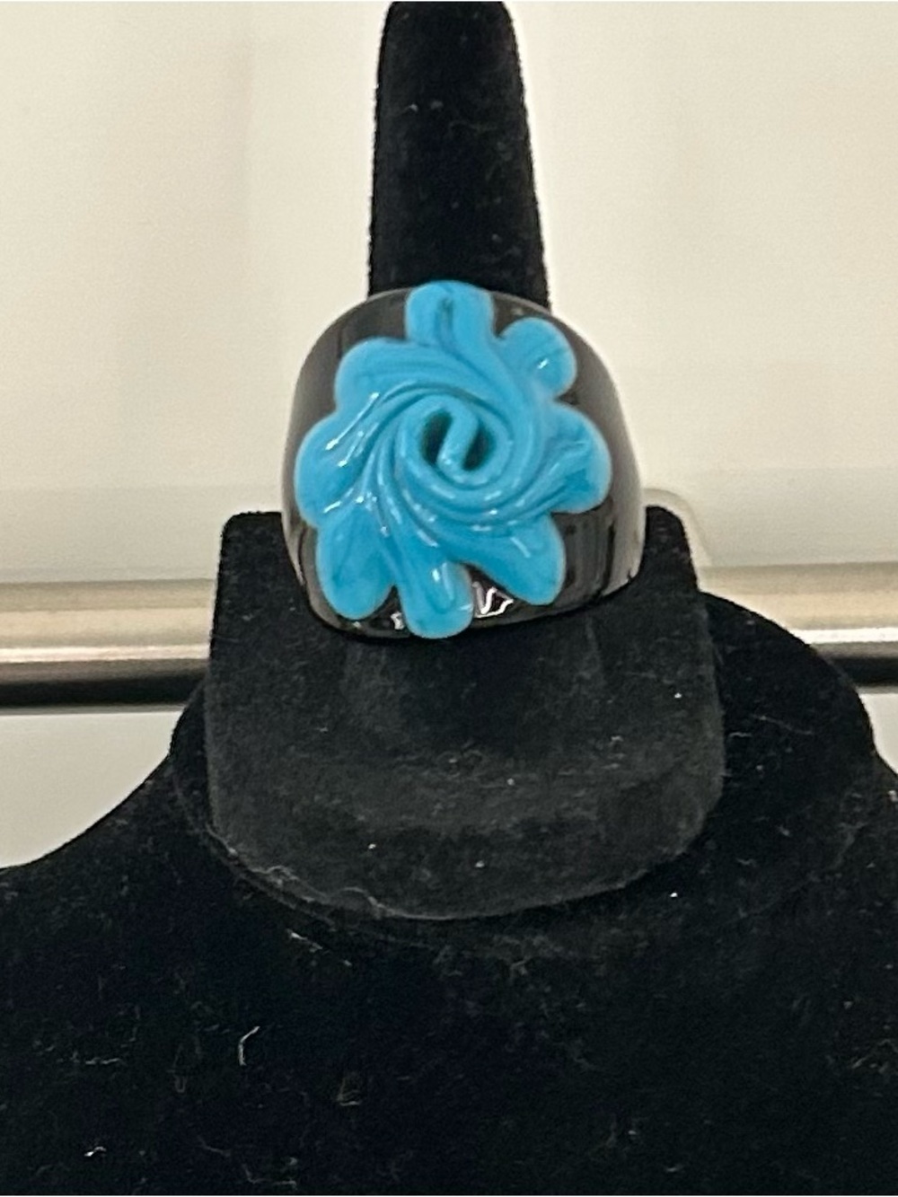 Blue Floral Accent Murano Glass Ring - Women Jewelry
